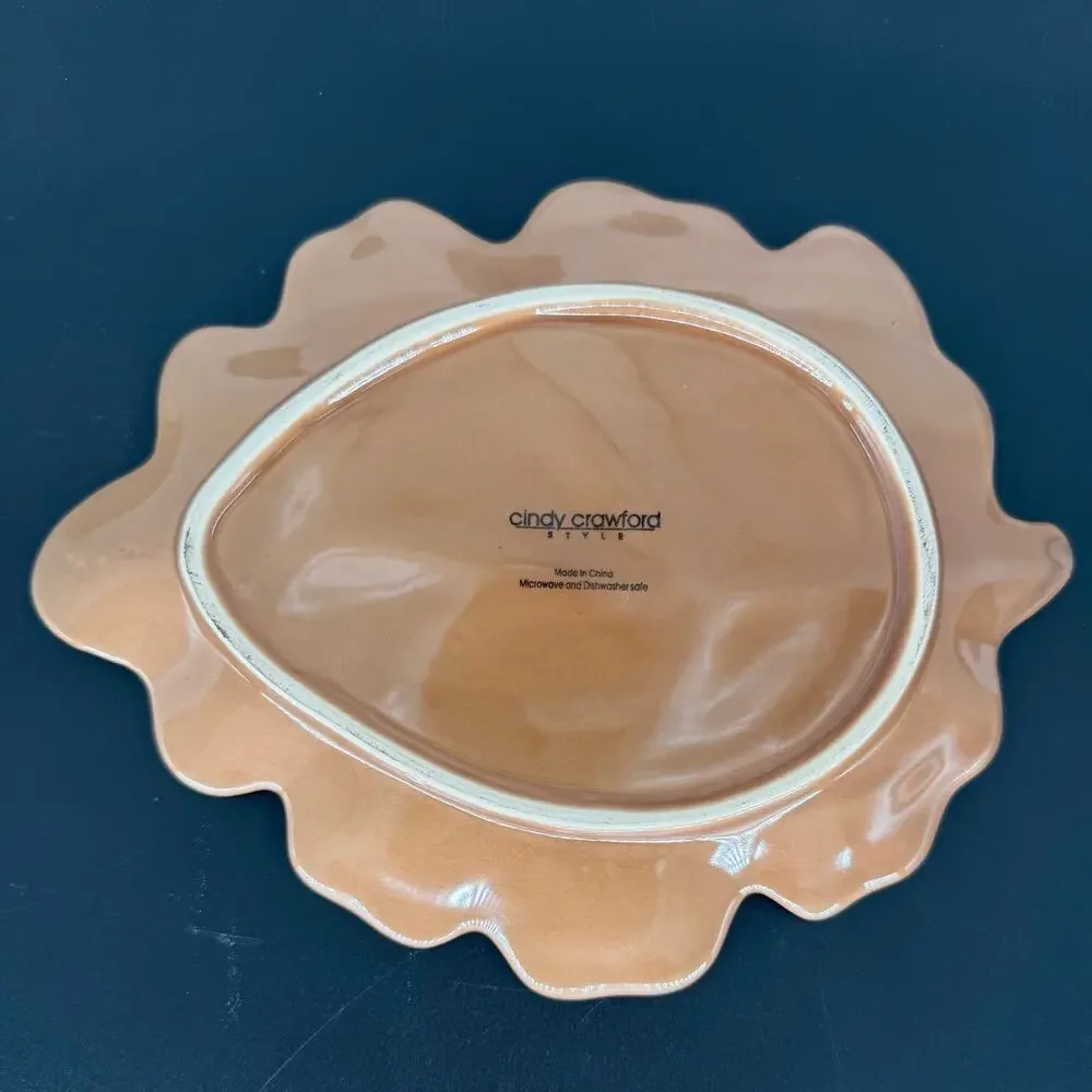Cindy Crawford Harvest Leaf Platter Brown Stoneware Ceramic Autumn Fall Plate